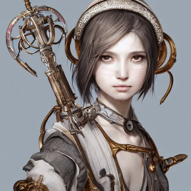 Prompt: studio portrait of neutral good colorful female cleric bard healer as absurdly beautiful, elegant, young skinny gravure idol, ultrafine photorealistic detailed face illustration by kim jung gi, irakli nadar, intricate linework, sharp focus, bright colors, matte, octopath traveler, final fantasy, unreal engine highly rendered, global illumination, radiant light, intricate environment