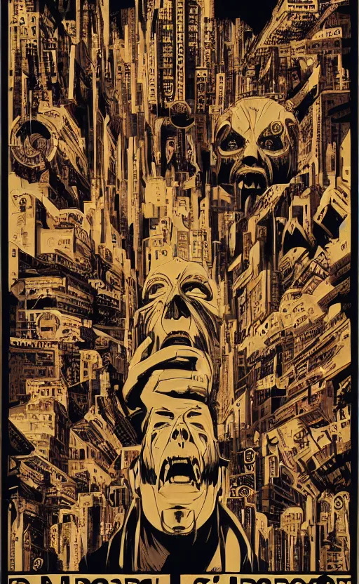 Image similar to cursed with necronomicon horrorcore cel animation poster depicting i don't know, intricate faces, metropolis, 1 9 5 0 s movie poster, post - processing, vector art