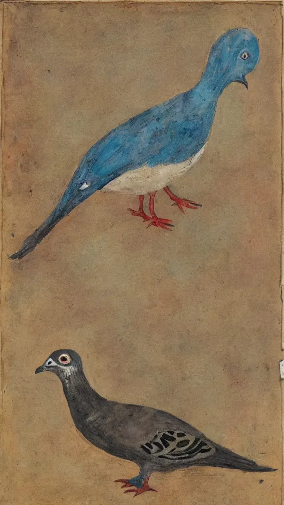 Prompt: outsider art painting of a pigeon, 1 8 5 5