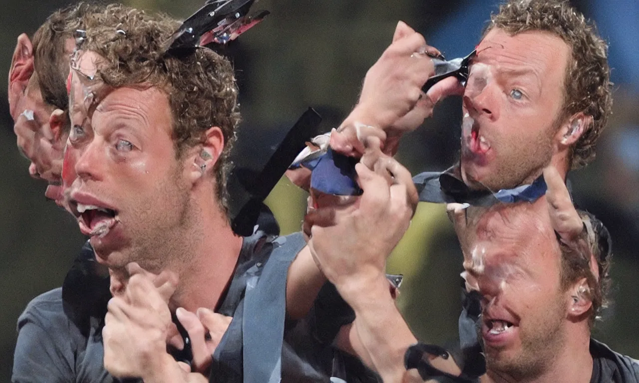 Prompt: chris martin transforms into a swingline stapler, animorphs