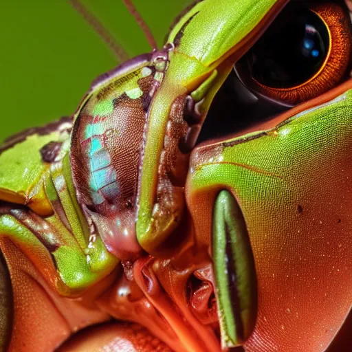 Prompt: detailed close up 4 k photograph of a praying mantis face