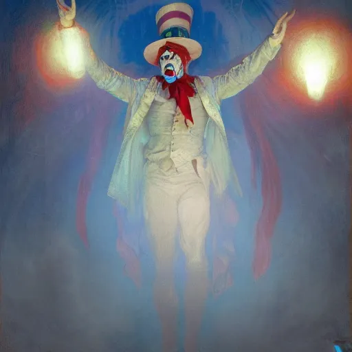 Image similar to uncle sam as a clown, radiant light, caustics, heroic, bright iridescent light, by gaston bussiere, bayard wu, greg rutkowski, maxim verehin