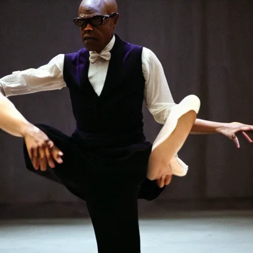 Image similar to Samuel L. Jackson as a ballerina, dancing gracefully