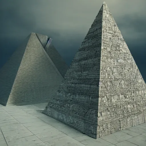 Image similar to highly detailed concept art ray tracing 8 k brutalist pyramid in the ocean storm octane render blender