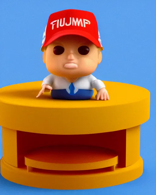 Image similar to full body 3 d render of baby chubby donald trump as a funko pop, studio lighting, white background, blender, trending on artstation, 8 k, highly detailed