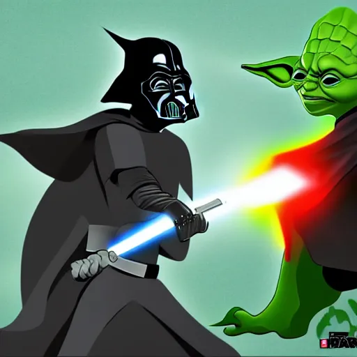 Prompt: darth vader fighting yoda, cartoon network style, deviantart