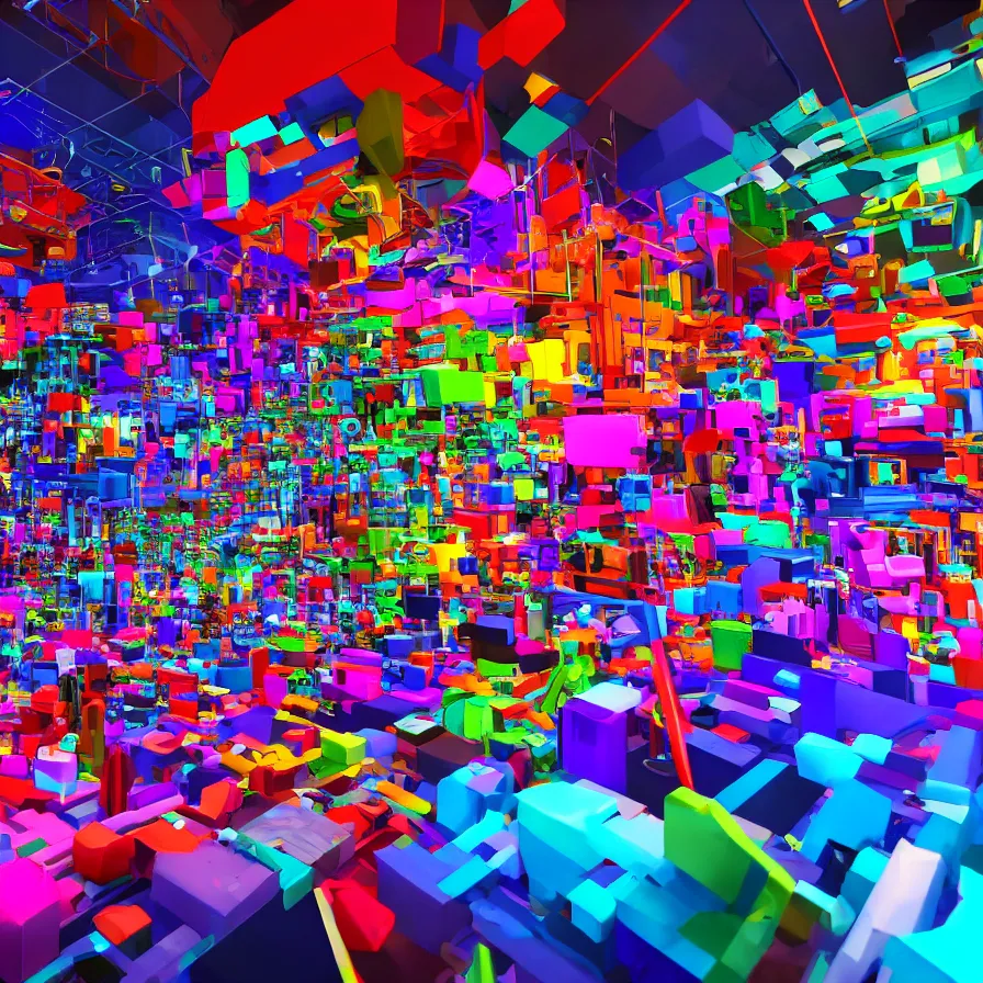 Image similar to 3 d render of an art piece colorful, surrounded by music, videogames, very detailed