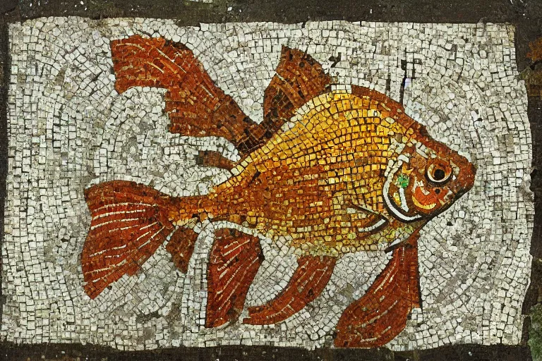 Image similar to ancient roman mosaic of a goldfish