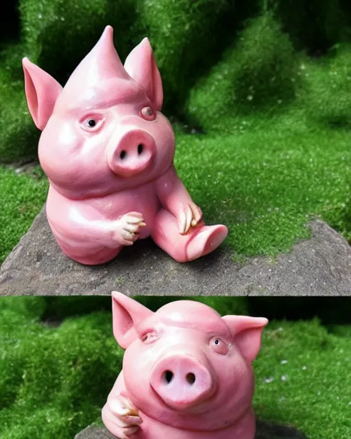 Prompt: sad cute pig gnome troll boglin garden sculpture