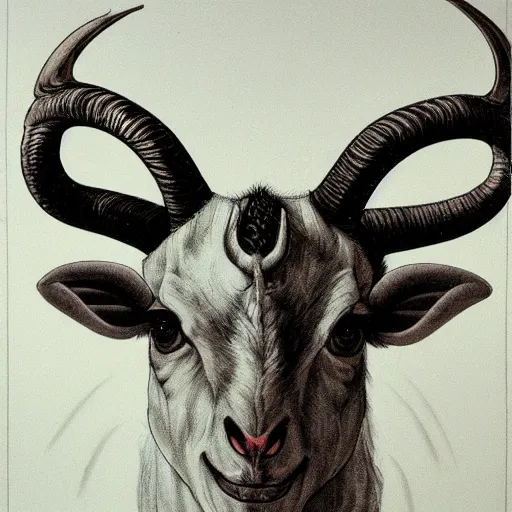 Prompt: A portrait of a demonic horned goat