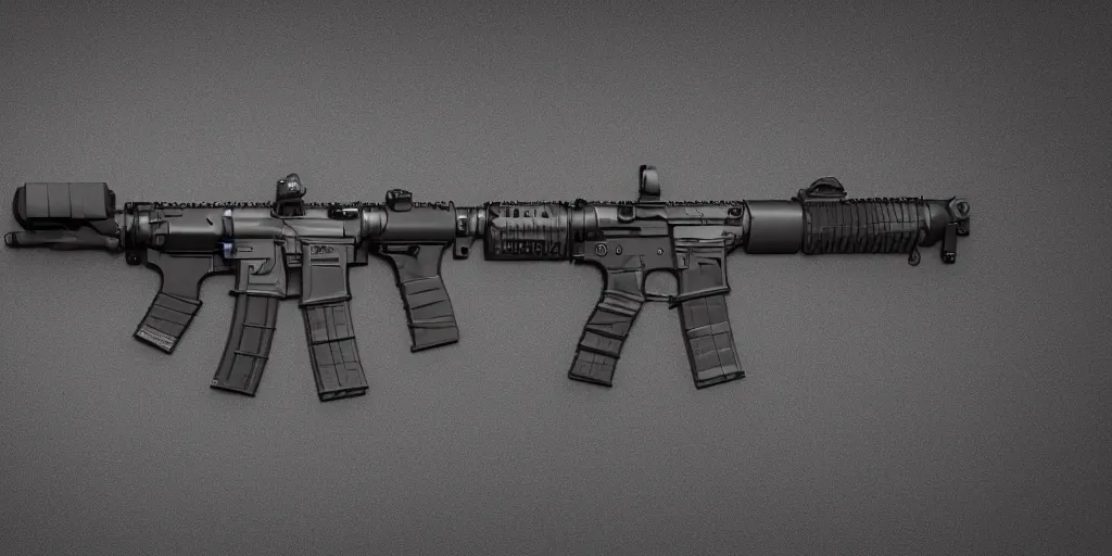 Image similar to m4 carbine, black, scifi, studio lighting, chromatic aberration, concept design art