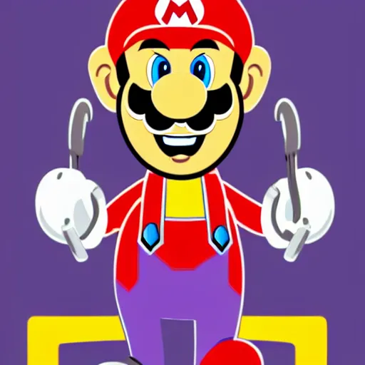 Image similar to a Supermario-Waluigi, svg sticker, vector art, wearing headphones, jamming to music