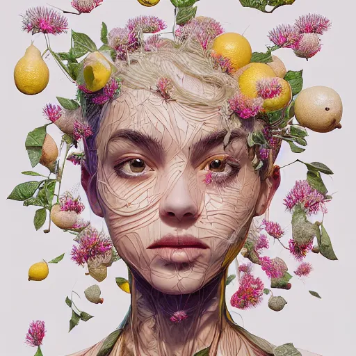 Prompt: the portrait of an absurdly beautiful, graceful, elegant, sophisticated, young teen girl made up of lemons looking up, an ultrafine hyperdetailed hyperrealistic illustration by kim jung gi, irakli nadar, intricate linework, bright colors, octopath traveler, final fantasy, unreal engine highly rendered, global illumination, radiant light, detailed and intricate environment