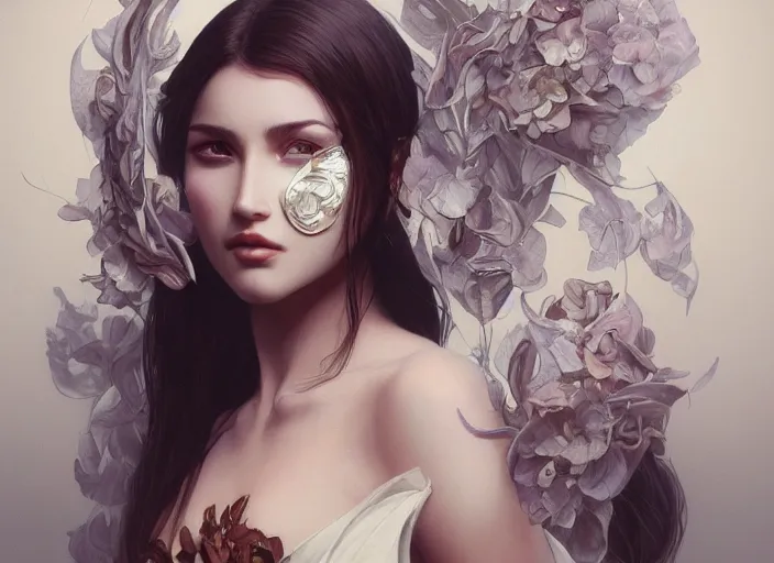 Image similar to masked, perfectly-centered-Portrait of the most beautiful woman on the planet , intricate, highly detailed, artstation, concept art, concept render, octane, redshift, smooth, sharp focus, illustration,award-winning, Unreal Engine 5, 8K, art by artgerm and greg rutkowski and alphonse mucha