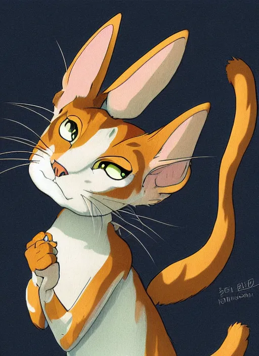 Image similar to official digital painting artwork of a cat character by don bluth, ross tran and studio ghibli.