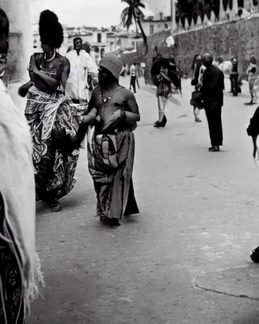 Image similar to Award winning reportage photo of Monegasque Natives with incredible hair wearing traditional garb by Garry Winogrand and Dian Arbus, 85mm ND 5, perfect lighting, gelatin silver process