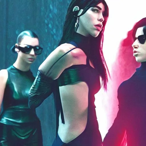 Image similar to Dua Lipa featuring as Trinity in a Matrix Movie