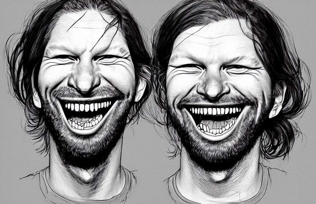 Image similar to aphex twin portrait, in the style of kim jung gi