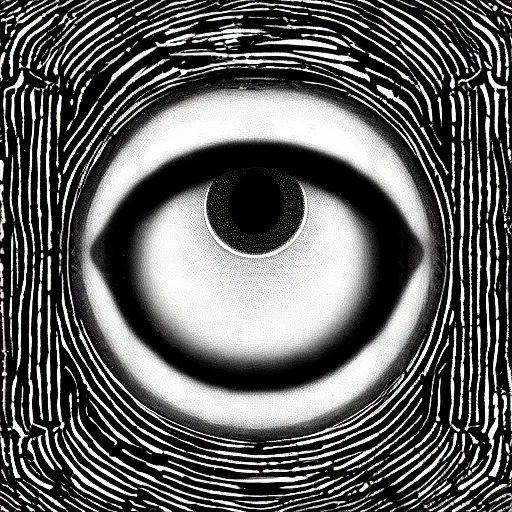 Prompt: an eye, black and white, in the style of the band tool