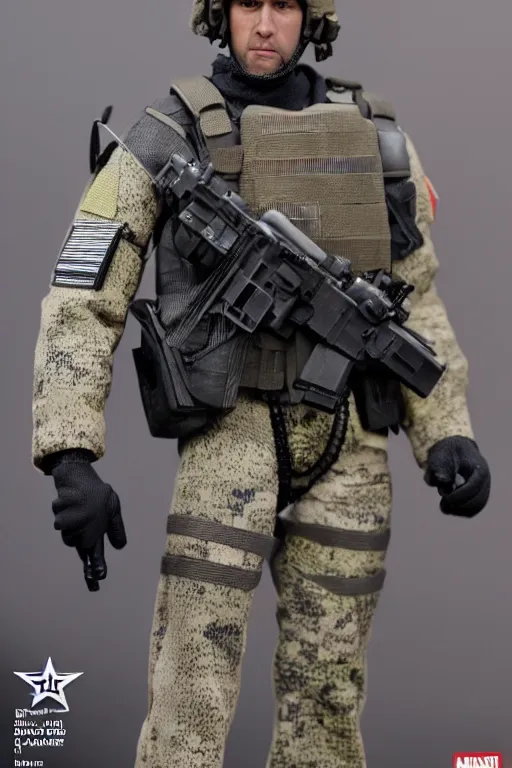 Image similar to 8 k high definition, 1 9 8 0 hasbro style action figure, full body, highly detailed, tactical gear, military, photorealistic