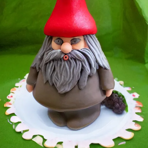 Prompt: a sheet cake in the shape of a garden gnome, birthday