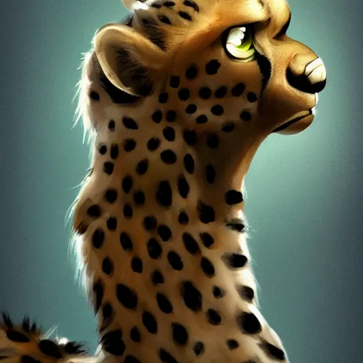 Image similar to cheetah flexing, muscular, high resolution, award winning, artstation, concept art,