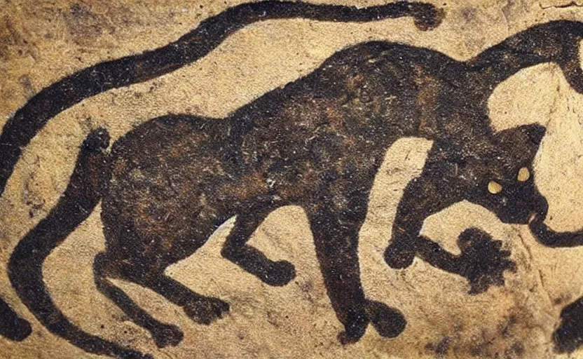 Prompt: prehistoric cave painting of a cat.
