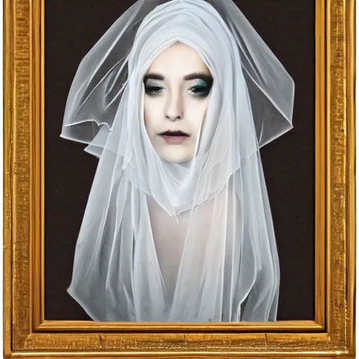 Prompt: portrait of a beautiful veiled widow girl ghost