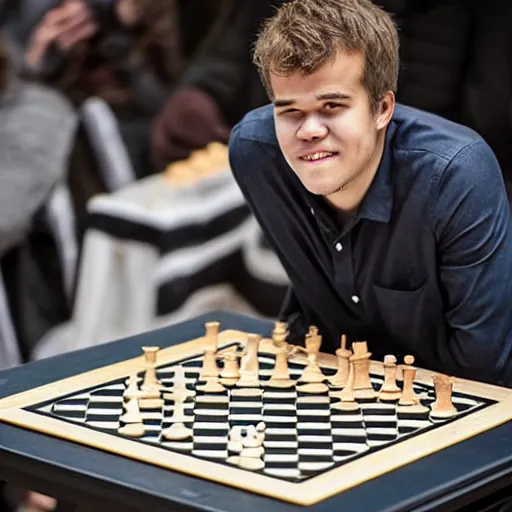 Image similar to magnus carlsen with a chess - board painted in his face