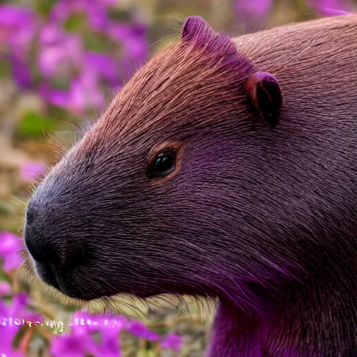 Image similar to purple capybara, 8 k, 4 k, professional photography, award winning photo