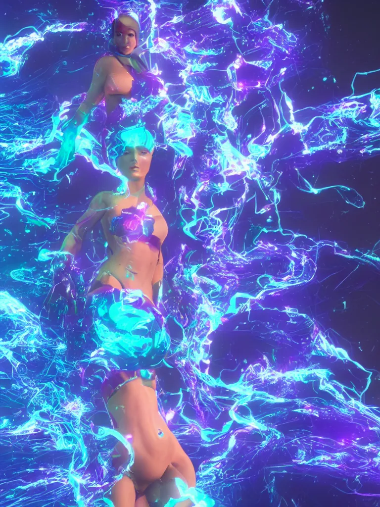 Image similar to electric space mermaid full body octane render