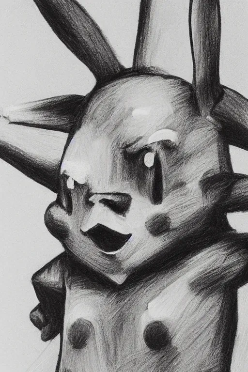 Prompt: a sculpture of pikachu, very detailed charcoal portrait by frank auerbach