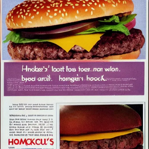 Image similar to a 1 9 8 0 s ad for the all new mcdonald's hemlock burger