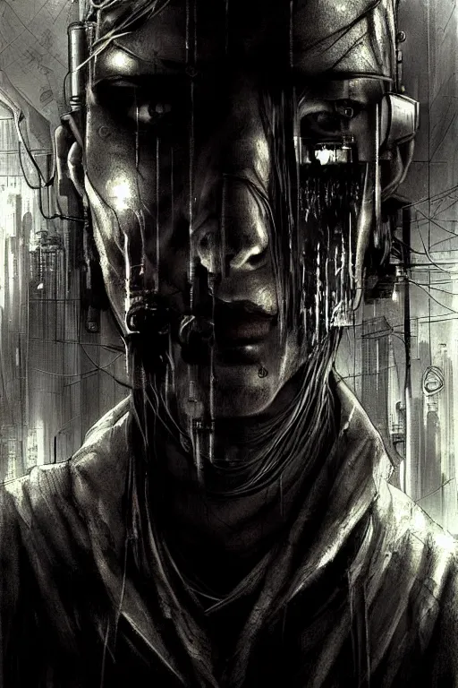 Prompt: a man with a creepy look on his face, cyberpunk art by ben templesmith, cgsociety, neo - figurative, dystopian art, apocalypse art, grotesque