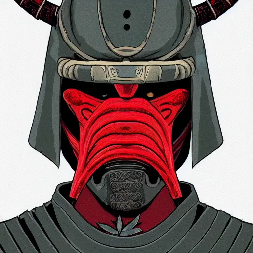 Prompt: a powerful japanese samurai wearing a archdemon mask, detailed face, highly detailed, face symmetry, character concept portrait by moebius and laurie greasley, colorful, profile picture, 8 k, cinematic color grading