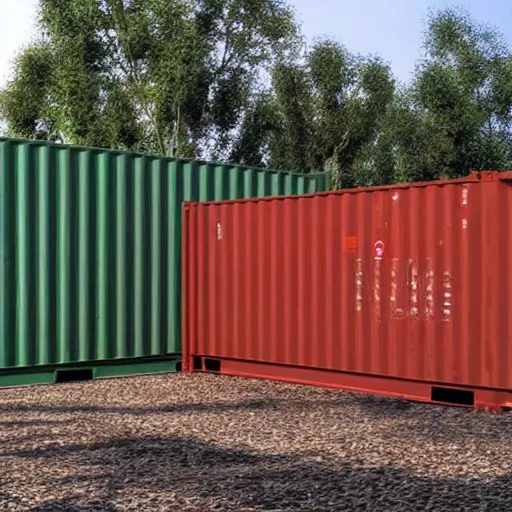 Image similar to photograph of a shipping container tyrannosaurus rex in a freight yard