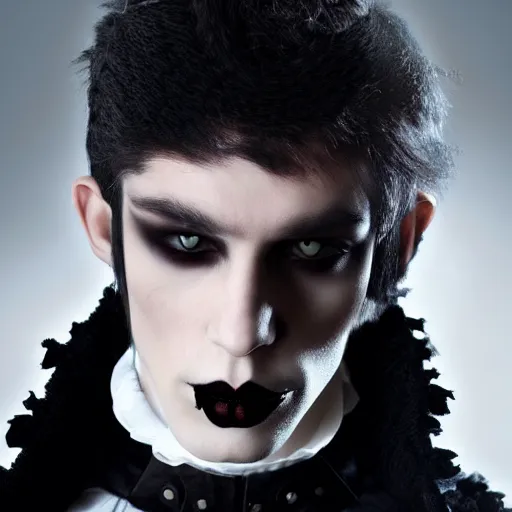 Image similar to head and shoulders vogue fashion photo portrait of a gothic male vampire prince, d & d, fantasy,