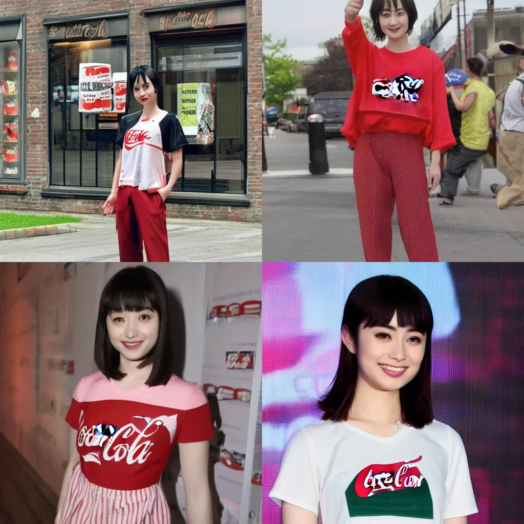 Prompt: suzu Hirose wearing a Coca Cola top