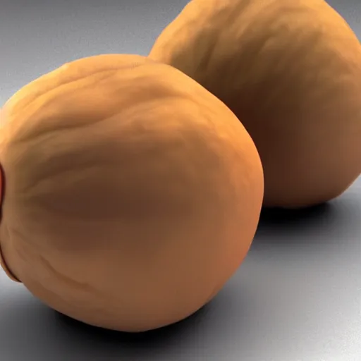 Image similar to 3 d render of 2 walnuts with eyes glaring at someone sitting down