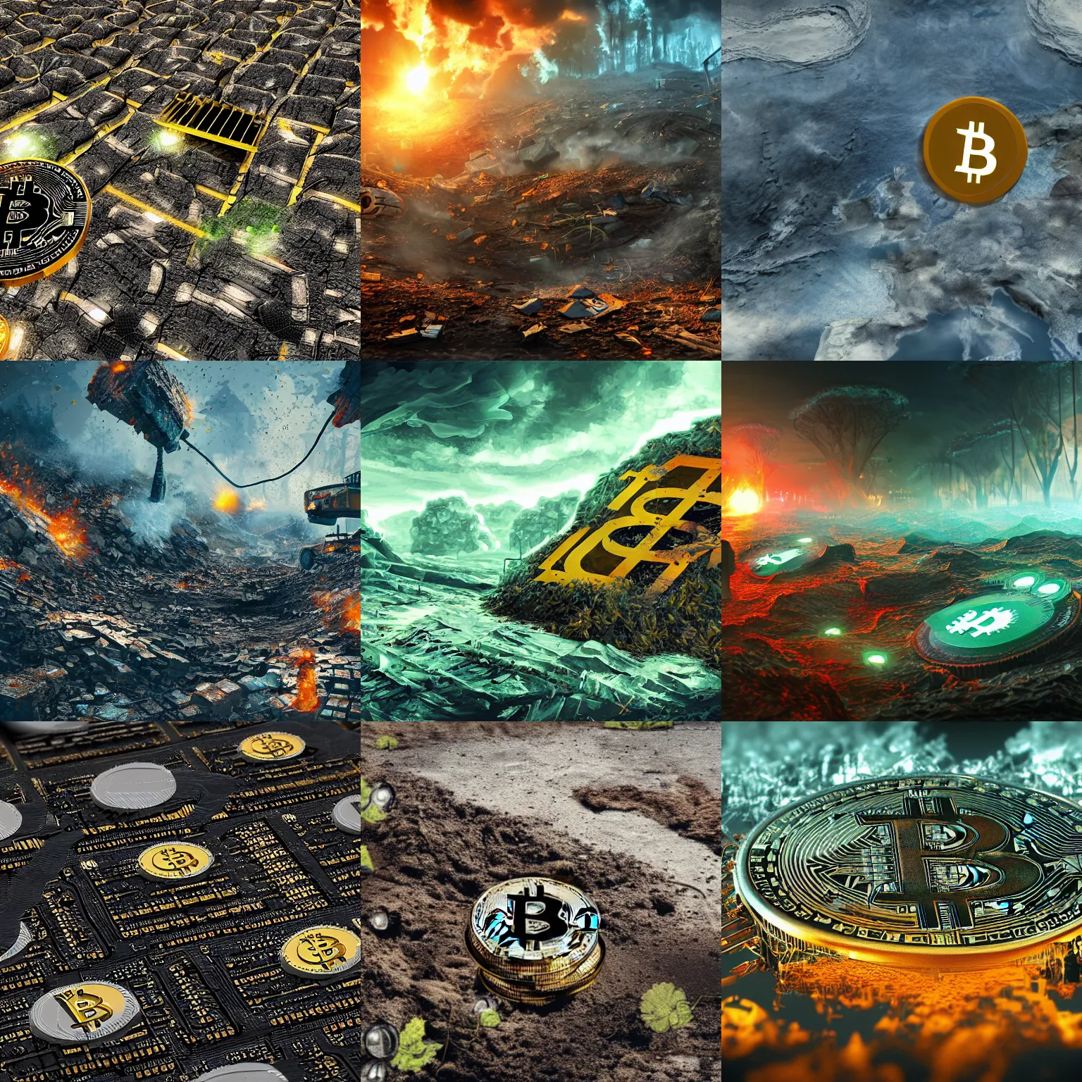 Prompt: bitcoin mining destroys the environment, trending on artstation