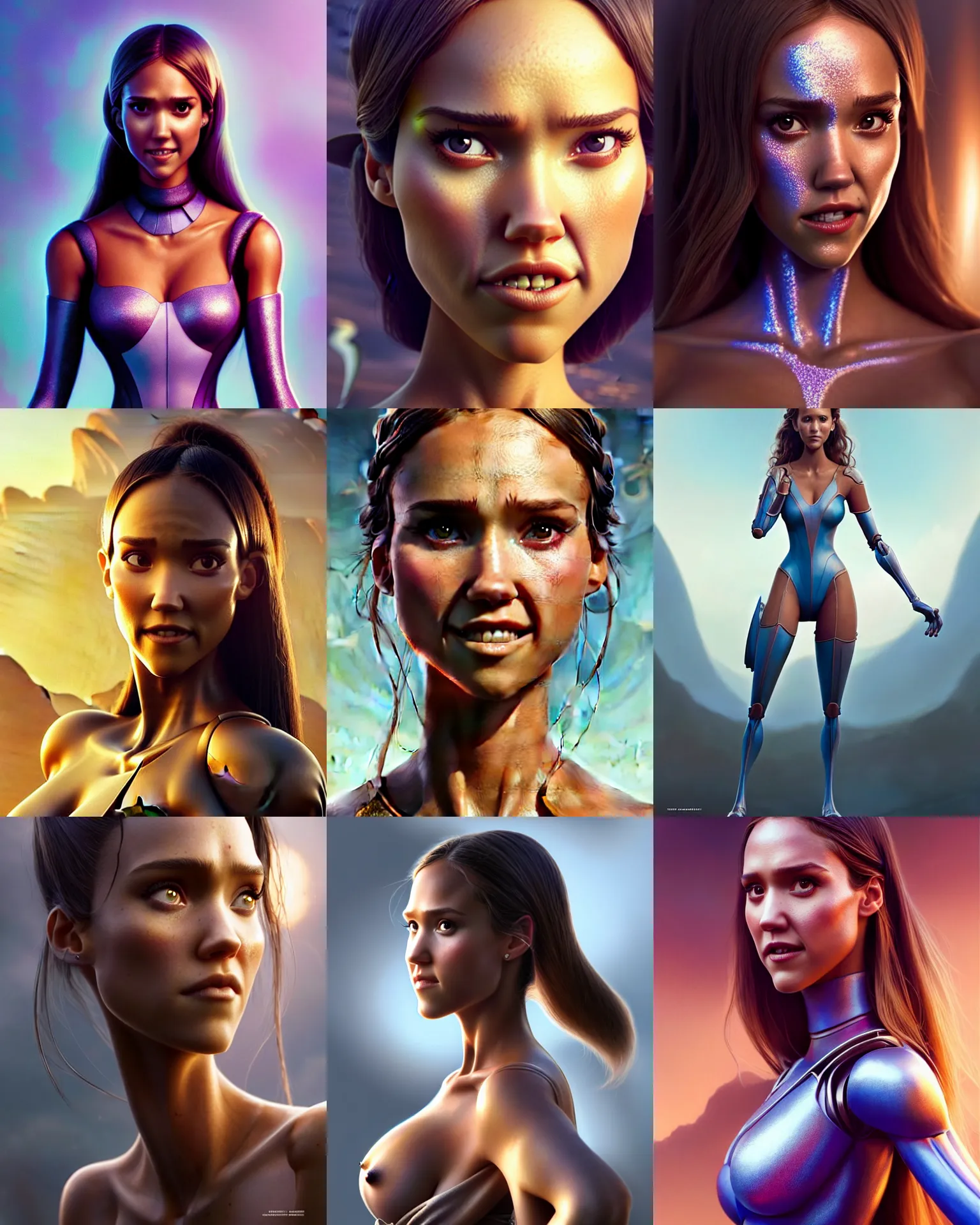 Prompt: exciting weta disney pixar movie still portrait photo of fit jessica alba : : as porcelain cyborg by pixar : : by weta, greg rutkowski, wlop, ilya kuvshinov, rossdraws, artgerm, marvel, maxim cover, boutinela model, unreal engine, sweaty, glitter, racy, feline, morning, anime, : :