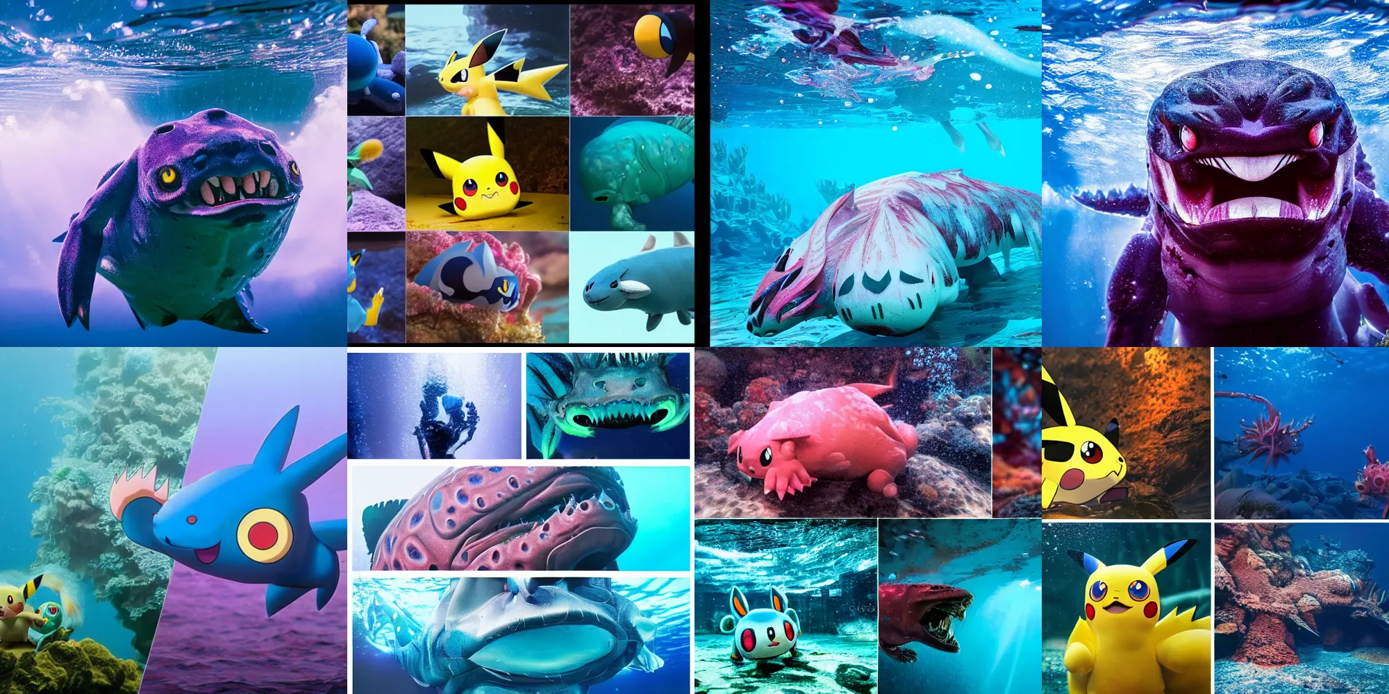 Prompt: Photos of pokemon, deep ocean monsters, well lit, sony under water ultra camera 8k+