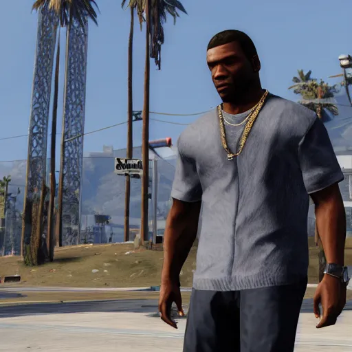 Prompt: still of fifty cent in gta v