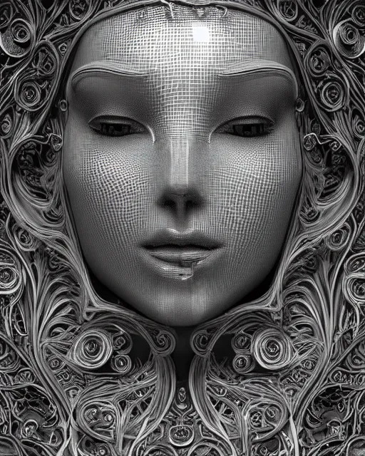 Image similar to mythical dreamy black and white organic bio - mechanical spinal ribbed profile face portrait detail of translucent steampunk beautiful female angelic - human - queen - vegetal - cyborg, highly detailed, intricate crystal ivy jelly ornate, poetic, translucent roses ornate, 3 d render, digital art, octane render, 8 k artistic photography, photo - realistic, by dora maar