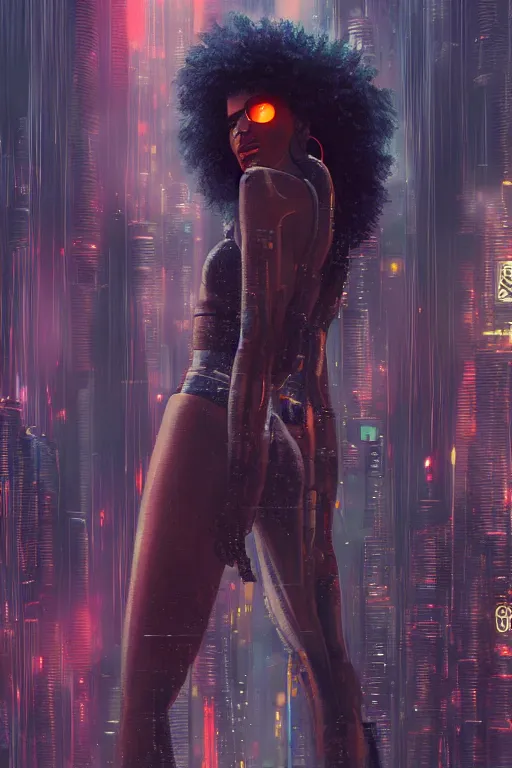 Image similar to a beautiful young Black woman, cyberpunk, Blade Runner city background, highly detailed, 8K, artstation, illustration, art by Gustav Klimt