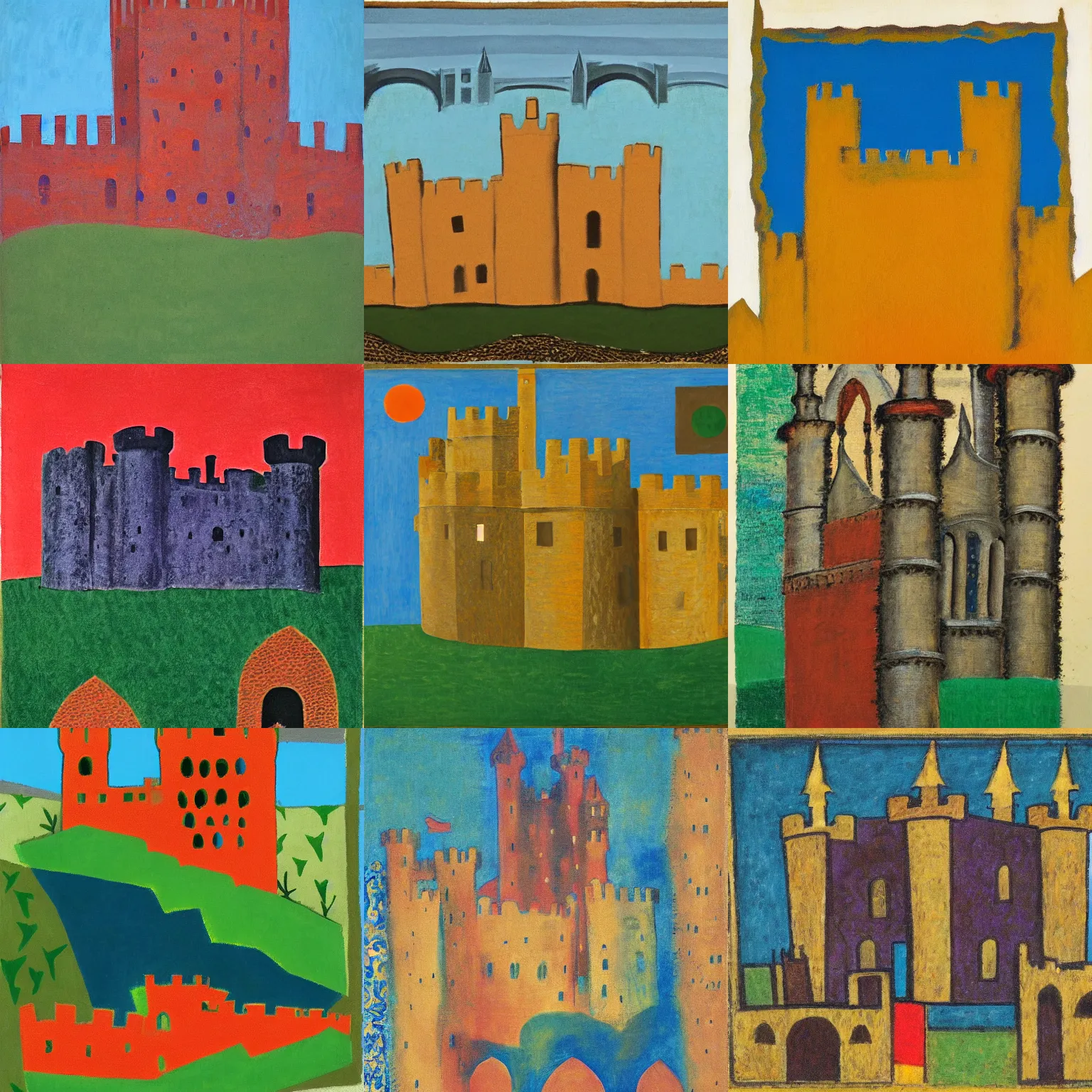 Prompt: medieval castle, by howard hodgkin