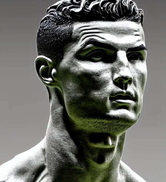 Prompt: Mesmerizing Classical bust of cristiano ronaldo, with a defiant look