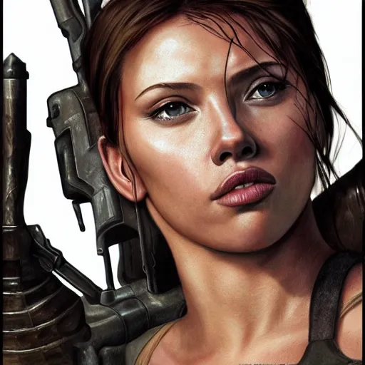 Prompt: Scarlet Johansson as Lara Croft highly detailed headshot Portrait.