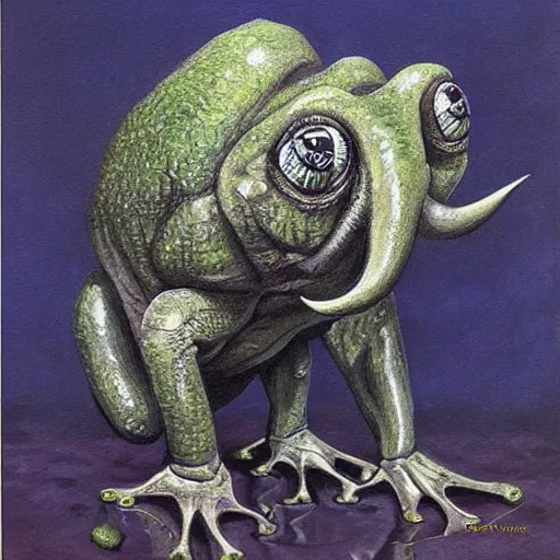 Image similar to frog - elephant creature, oil painting by kentaro miura
