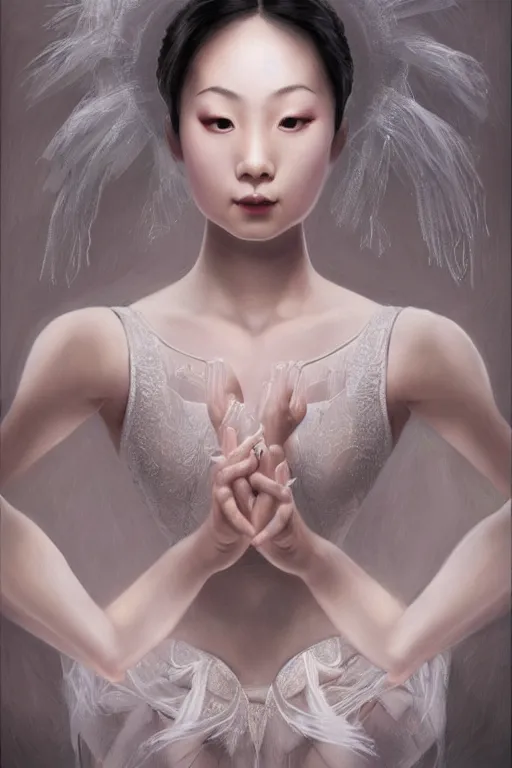 Image similar to hyperrealistic photography of a highly detailed and symmetrical gorgeous asian female ballerina in the style of vargas and wlop, highly detailed, face symmetry, highly realistic hands, masterpiece, award - winning, sharp focus, intricate concept art, ambient lighting, 8 k, artstation